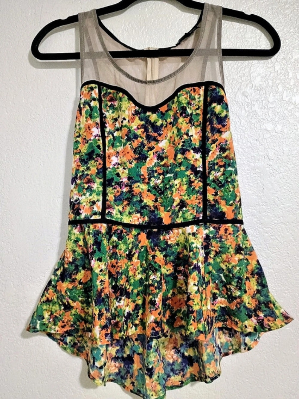 Floral Mesh Contrast Peplum Top